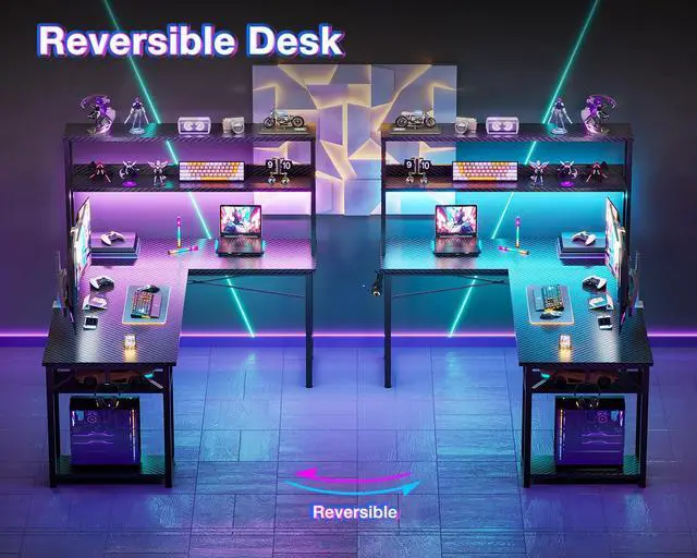 Alt view image 5 of 7 - 53" L Shaped Gaming Desk with Hutch & Headphone Hook, Corner Computer Table with Storage Shelves for Home Office, Black