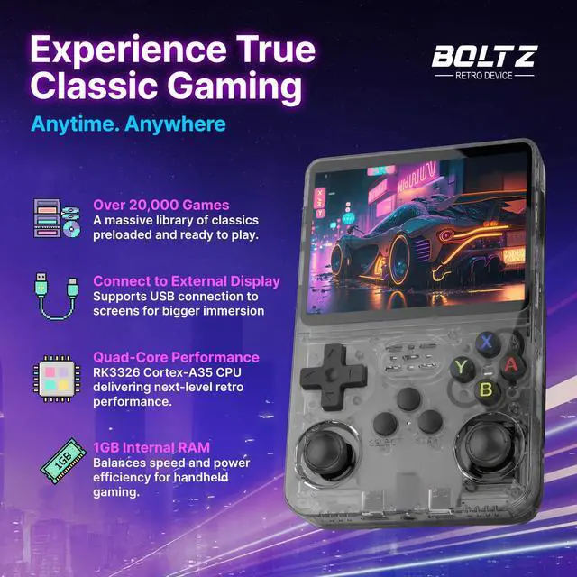 Alt view image 2 of 5 - Boltz Retro Handheld Game Console with 20,503 Built-in Games, 3.75" IPS Screen Portable Retro Gaming Console RK3326 Quad-Core Emulator System, Dual Joystick Handheld Gaming Device with 3500mAh Battery