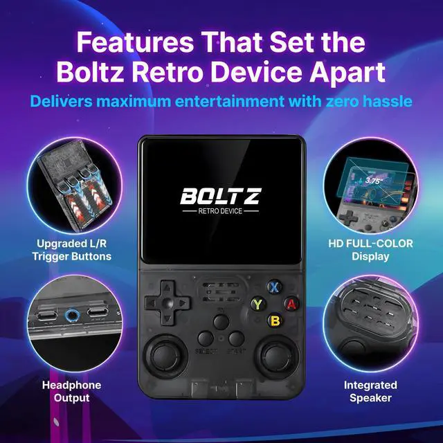 Alt view image 3 of 5 - Boltz Retro Handheld Game Console with 20,503 Built-in Games, 3.75" IPS Screen Portable Retro Gaming Console RK3326 Quad-Core Emulator System, Dual Joystick Handheld Gaming Device with 3500mAh Battery