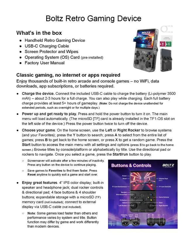 Alt view image 4 of 5 - Boltz Retro Handheld Game Console with 20,503 Built-in Games, 3.75" IPS Screen Portable Retro Gaming Console RK3326 Quad-Core Emulator System, Dual Joystick Handheld Gaming Device with 3500mAh Battery