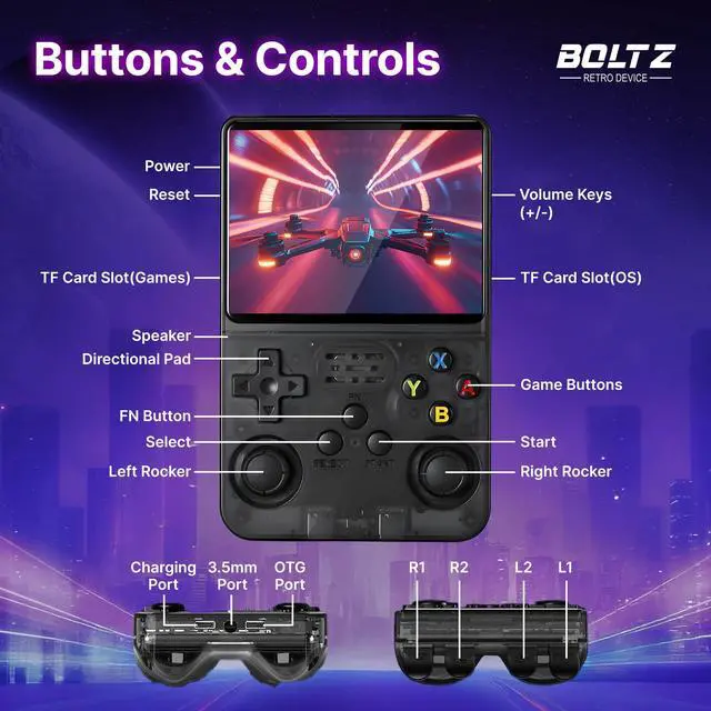Alt view image 5 of 5 - Boltz Retro Handheld Game Console with 20,503 Built-in Games, 3.75" IPS Screen Portable Retro Gaming Console RK3326 Quad-Core Emulator System, Dual Joystick Handheld Gaming Device with 3500mAh Battery