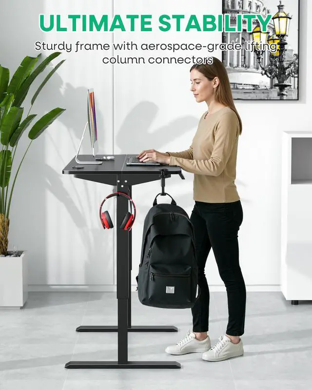 Alt view image 6 of 7 - Electric Standing Desk Adjustable Height, 48 x 24 Inch Computer Desk with Headphone Hook, Memory Preset Gaming Desk, Dual-Motor, Easy Assemble for Home, Office, Black