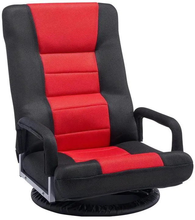 Main image of Swivel Floor Gaming Chair with Armrests, 360-Degree Rotating Floor Chair with 6 Adjustable Position Folding Backrest and Lumbar Support, Folding Video Reclining Sofa for TV Reading, Red Black