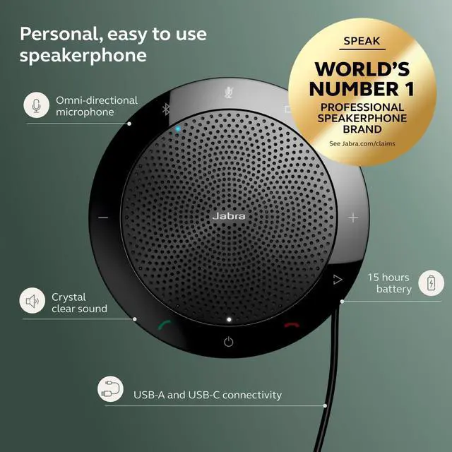 Alt view image 3 of 7 - Speak 510 (2025 Edition) Portable, USB or Wireless Bluetooth Speaker Meetings and Calls with Crystal-Clear Sound, Works with Microsoft Teams, Black