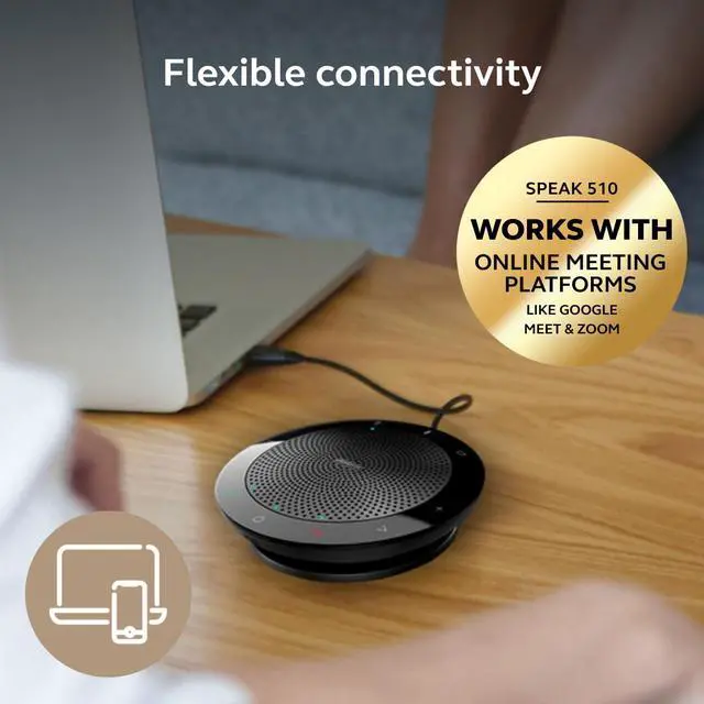 Alt view image 7 of 7 - Speak 510 (2025 Edition) Portable, USB or Wireless Bluetooth Speaker Meetings and Calls with Crystal-Clear Sound, Works with Microsoft Teams, Black