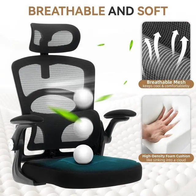Alt view image 5 of 5 - Office Chair Ergonomic Desk Chair - Home Mesh Office Desk Chair with Wheels, High-Back Computer Gaming Chair with Adjustable Headrest, Rolling Swivel Task Chairs for Home, Office, Gaming Room, Black