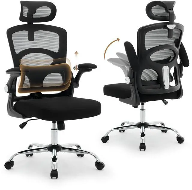 Main image of Office Chair Ergonomic Desk Chair - Home Mesh Office Desk Chair with Wheels, High-Back Computer Gaming Chair with Adjustable Headrest, Rolling Swivel Task Chairs for Home, Office, Gaming Room, Black