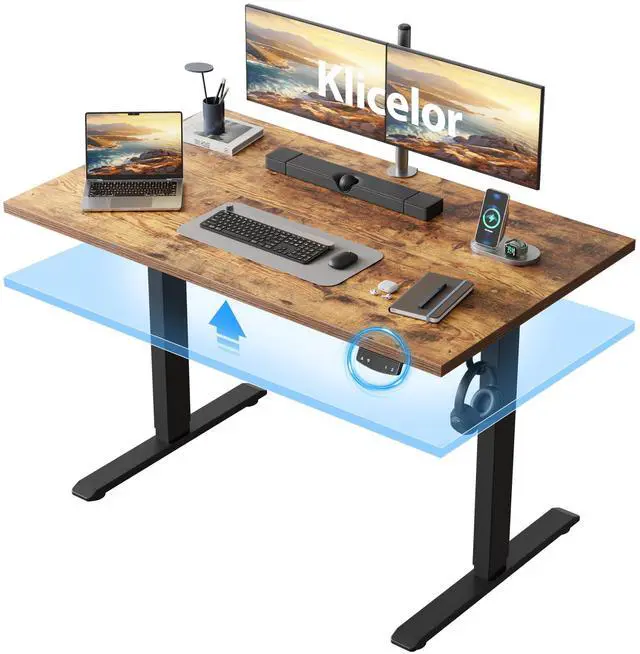Main image of Electric Standing Desk 48 Inch, Height Adjustable Desk for Home Office, Sit Stand Up Rising Computer Table with Memory Preset, Rustic Brown