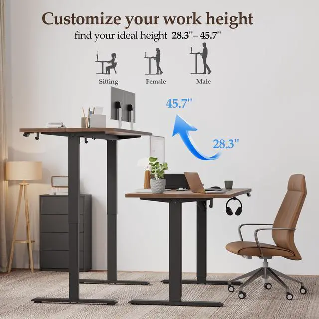 Alt view image 5 of 7 - Electric Standing Desk 48 Inch, Height Adjustable Desk for Home Office, Sit Stand Up Rising Computer Table with Memory Preset, Rustic Brown