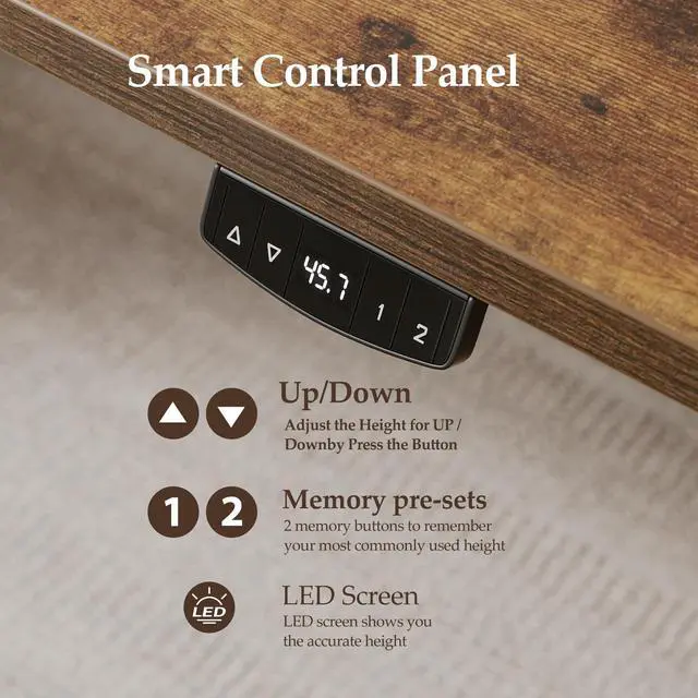 Alt view image 6 of 7 - Electric Standing Desk 48 Inch, Height Adjustable Desk for Home Office, Sit Stand Up Rising Computer Table with Memory Preset, Rustic Brown