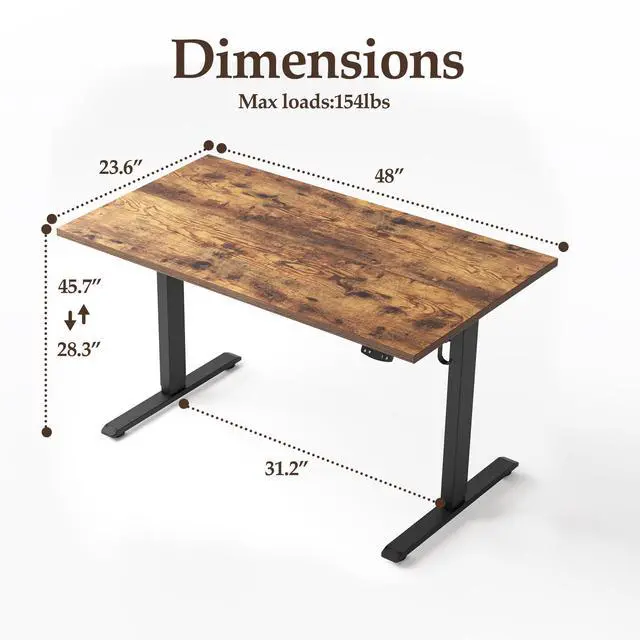 Alt view image 7 of 7 - Electric Standing Desk 48 Inch, Height Adjustable Desk for Home Office, Sit Stand Up Rising Computer Table with Memory Preset, Rustic Brown