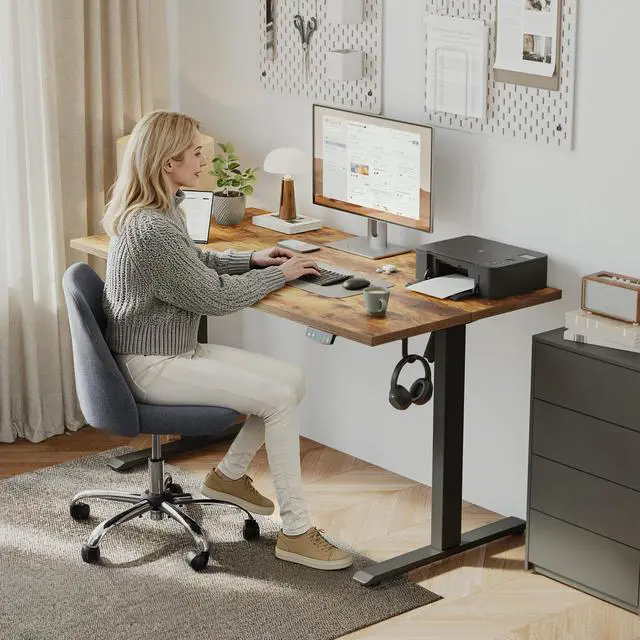 Alt view image 2 of 7 - Electric Standing Desk 48 Inch, Height Adjustable Desk for Home Office, Sit Stand Up Rising Computer Table with Memory Preset, Rustic Brown