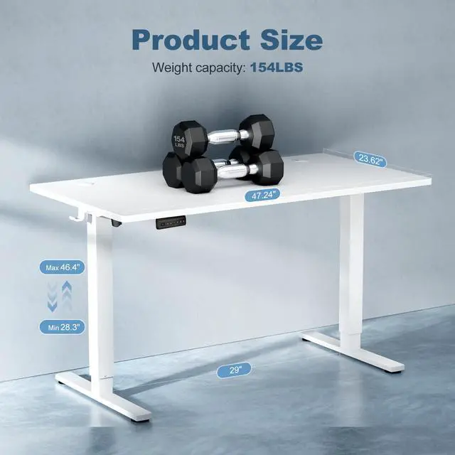 Alt view image 4 of 4 - 48 Inch Electric Standing Desk Height Adjustable, Sit to Stand Up Computer Workstations Work PC Table Home Office Study Writing Gaming Desks with Memory Presets for Walking Pad, Bedroom, White