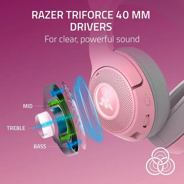 Alt view image 4 of 7 - Kraken Kitty V2 BT Wireless RGB Headset: Chroma RGB Kitty Ears & Earcups - Bluetooth 5.2-40 mm Drivers - Noise-Cancelling Mics - Lightweight - 40 Hr Battery w/Type C Charging - Quartz Pink
