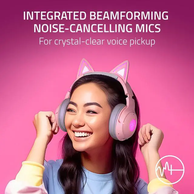 Alt view image 5 of 7 - Kraken Kitty V2 BT Wireless RGB Headset: Chroma RGB Kitty Ears & Earcups - Bluetooth 5.2-40 mm Drivers - Noise-Cancelling Mics - Lightweight - 40 Hr Battery w/Type C Charging - Quartz Pink
