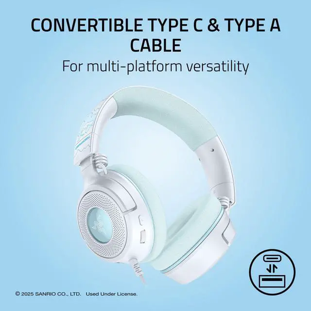 Alt view image 6 of 7 - Kraken V4 X Wired Gaming Headset: 40 mm Drivers - Cardioid Mic - Memory Foam Cushions - Chroma RGB Lighting - Type C & Type A Cable - for PC, Mac, PS5, Nintendo Switch 2 - Cinnamoroll Edition