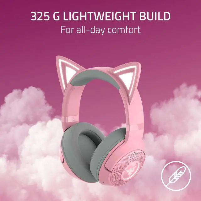 Alt view image 6 of 7 - Kraken Kitty V2 BT Wireless RGB Headset: Chroma RGB Kitty Ears & Earcups - Bluetooth 5.2-40 mm Drivers - Noise-Cancelling Mics - Lightweight - 40 Hr Battery w/Type C Charging - Quartz Pink