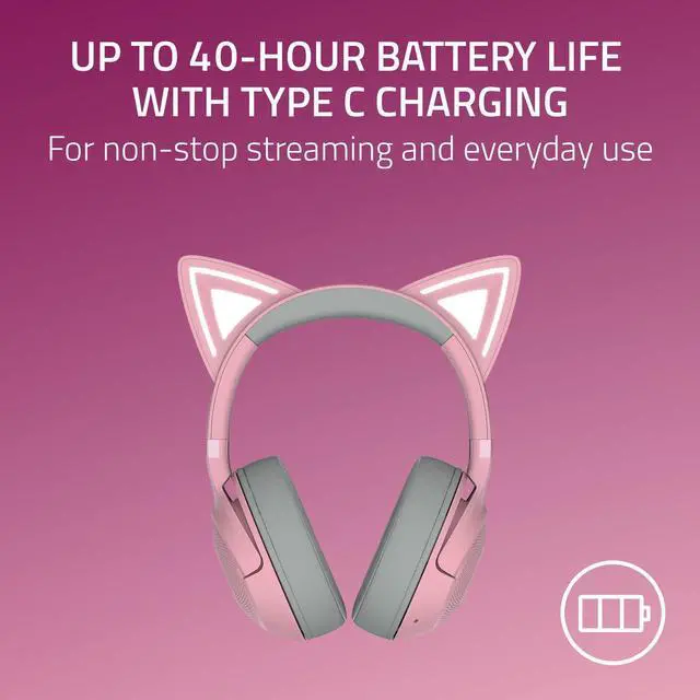 Alt view image 7 of 7 - Kraken Kitty V2 BT Wireless RGB Headset: Chroma RGB Kitty Ears & Earcups - Bluetooth 5.2-40 mm Drivers - Noise-Cancelling Mics - Lightweight - 40 Hr Battery w/Type C Charging - Quartz Pink