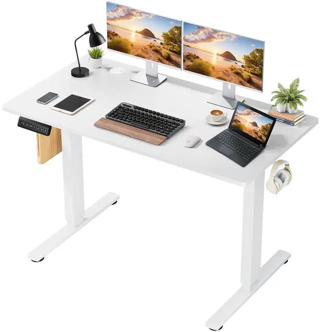 Main image of 48 x 24 in Electric Standing Desk - Memory Height Adjustable Ergonomic Sit-to-Stand Rising Computer Table Gaming Workstations with 2 Hooks and Wire Hole for Home Office, White