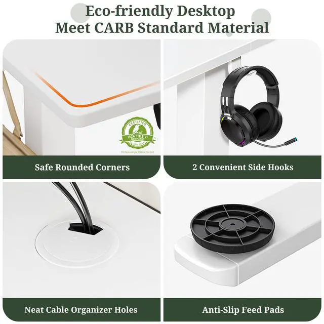 Alt view image 7 of 7 - 48 x 24 in Electric Standing Desk - Memory Height Adjustable Ergonomic Sit-to-Stand Rising Computer Table Gaming Workstations with 2 Hooks and Wire Hole for Home Office, White