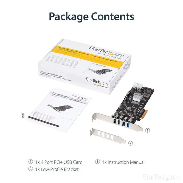 Alt view image 6 of 6 - 4 Port USB 3.0 PCIe Card w/ 4 Dedicated 5Gbps Channels (USB 3.2 Gen 1) - UASP - SATA / LP4 Power - PCI Express Adapter Card (PEXUSB3S44V)