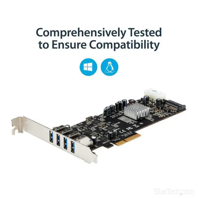Alt view image 3 of 6 - 4 Port USB 3.0 PCIe Card w/ 4 Dedicated 5Gbps Channels (USB 3.2 Gen 1) - UASP - SATA / LP4 Power - PCI Express Adapter Card (PEXUSB3S44V)