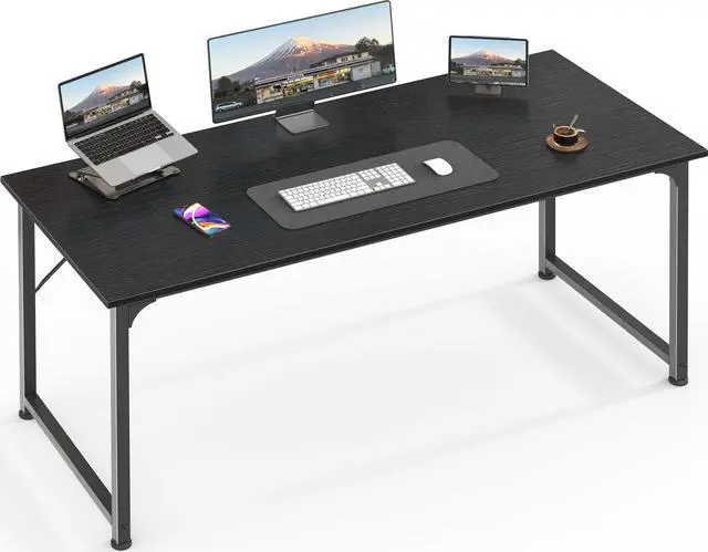 Main image of Computer Desk, 55 Inch Home Office Desk, Gaming Writing Work from Home Study Desk, Large Legroom, Sturdy Metal Frame, Modern Simple, Black