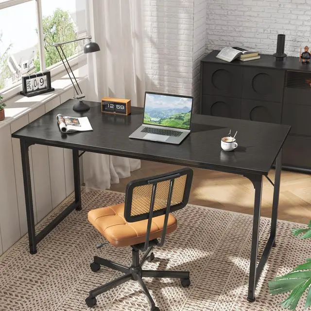 Alt view image 3 of 4 - Computer Desk, 55 Inch Home Office Desk, Gaming Writing Work from Home Study Desk, Large Legroom, Sturdy Metal Frame, Modern Simple, Black