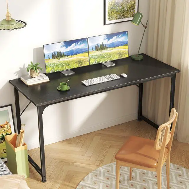 Alt view image 2 of 4 - Computer Desk, 55 Inch Home Office Desk, Gaming Writing Work from Home Study Desk, Large Legroom, Sturdy Metal Frame, Modern Simple, Black