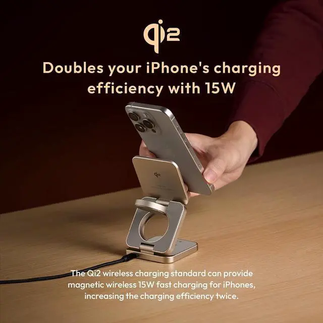 Alt view image 2 of 3 - Mag 3 Pro Qi2 3-in-1 Foldable Travel Charging Station, 15W Fast Wireless Charger for iPhone 17 16 15 14 13 12, Apple Watch & AirPods, Compact Magnetic Dock for Desk & Travel (Gray)