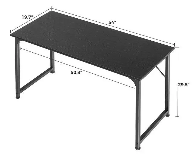 Alt view image 4 of 4 - Computer Desk, 55 Inch Home Office Desk, Gaming Writing Work from Home Study Desk, Large Legroom, Sturdy Metal Frame, Modern Simple, Black