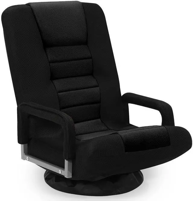 Main image of Swivel Floor Gaming Chair w/Armrests, Folding Video Reclining Sofa w/6 Adjustable Position, Padded Backrest & Cushion, Lazy Lounger Couch for E-Sports, Reading, Relaxing, Watching TV, Black