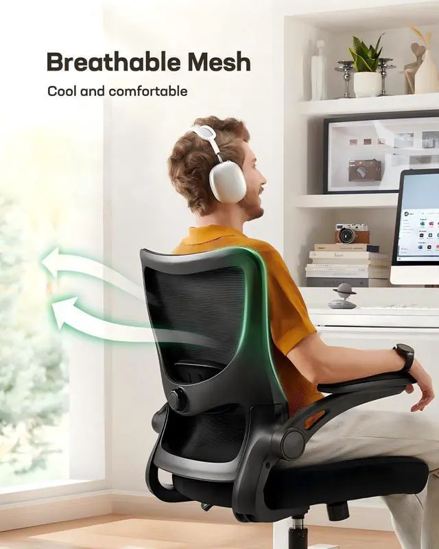 Alt view image 5 of 5 - Ergonomic Office Chair with Adjustable Lumbar Support, 3-Way PU Armrests & Breathable Mesh for Home Office and Gaming