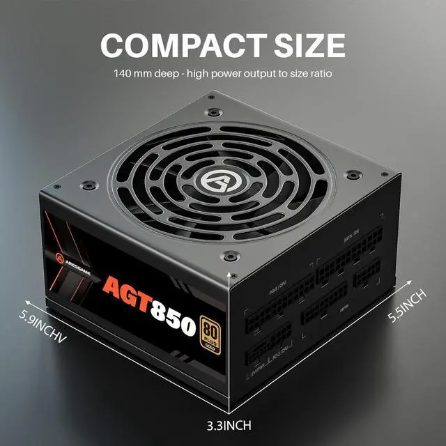 Alt view image 5 of 5 - AGT Series 850W Power Supply, 80+ Gold Certified, Fully Modular, FDB Fan, Compact 140mm Size, 10 Year Warranty, ATX Gaming Power Supply