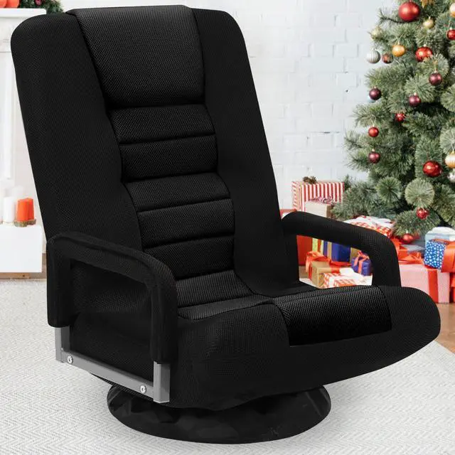 Alt view image 3 of 6 - Swivel Floor Gaming Chair w/Armrests, Folding Video Reclining Sofa w/6 Adjustable Position, Padded Backrest & Cushion, Lazy Lounger Couch for E-Sports, Reading, Relaxing, Watching TV, Black