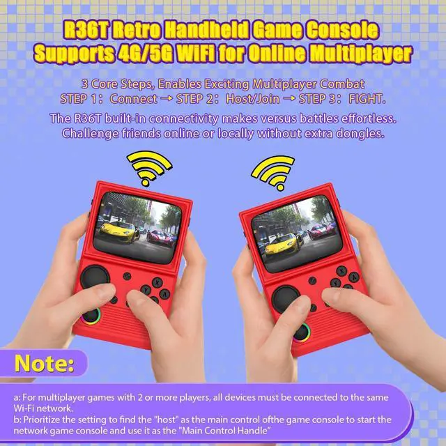 Alt view image 3 of 5 - R36T Retro Gaming Console, 3.5''IPS Screen CRT-Inspired, Handheld Game Console 64GB with 18000+ Classic Games Supports WiFi Networked Fighting and OTG, 3500mAh Battery,with Portable Case(Red 128GB)