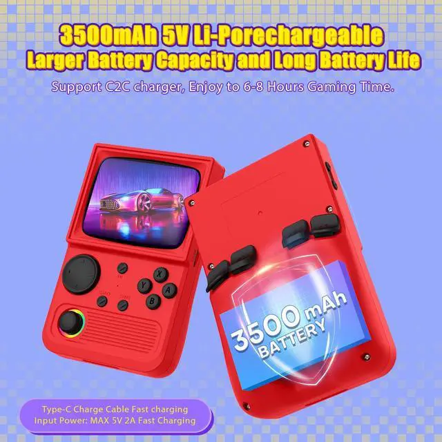 Alt view image 5 of 5 - R36T Retro Gaming Console, 3.5''IPS Screen CRT-Inspired, Handheld Game Console 64GB with 18000+ Classic Games Supports WiFi Networked Fighting and OTG, 3500mAh Battery,with Portable Case(Red 128GB)