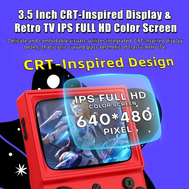 Alt view image 4 of 5 - R36T Retro Gaming Console, 3.5''IPS Screen CRT-Inspired, Handheld Game Console 64GB with 18000+ Classic Games Supports WiFi Networked Fighting and OTG, 3500mAh Battery,with Portable Case(Red 128GB)