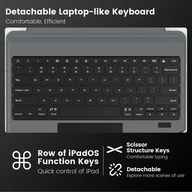 Alt view image 3 of 7 - Keyboard Case for iPad Air 13-inch (M4 2026/M3 2025/M2 2024), iPad Pro 12.9-inch (6th/5th/4th/3rd Gen) Rugged Case with Detachable Keyboard, Magic Trackpad, Portrait/Landscape Stand, Black