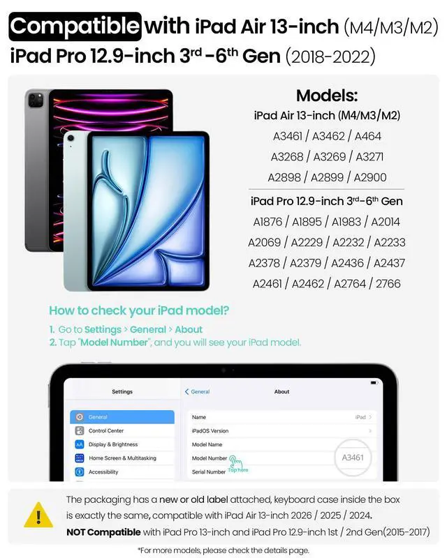 Alt view image 2 of 7 - Keyboard Case for iPad Air 13-inch (M4 2026/M3 2025/M2 2024), iPad Pro 12.9-inch (6th/5th/4th/3rd Gen) Rugged Case with Detachable Keyboard, Magic Trackpad, Portrait/Landscape Stand, Black