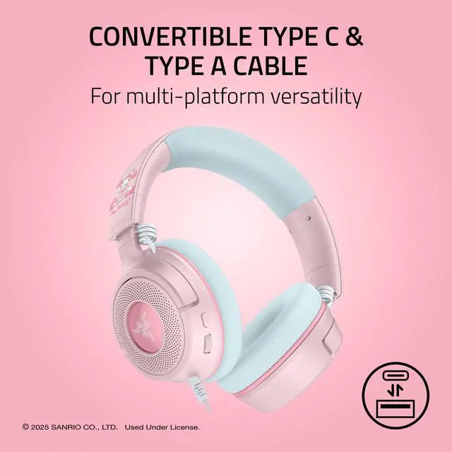 Alt view image 6 of 7 - Kraken V4 X Wired Gaming Headset: 40 mm Drivers - Cardioid Mic - Memory Foam Cushions - Chroma RGB Lighting - Type C & Type A Cable - for PC, Mac, PS5, Nintendo Switch 2 - My Melody Edition