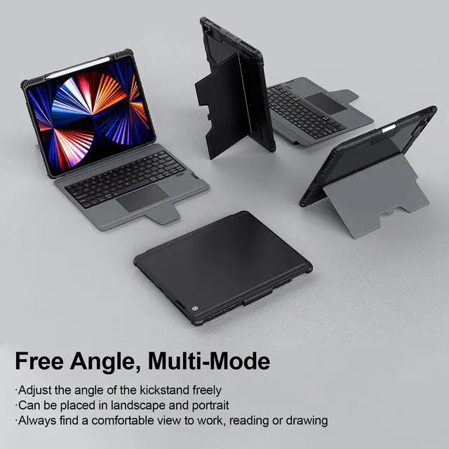 Alt view image 6 of 7 - Keyboard Case for iPad Air 13-inch (M4 2026/M3 2025/M2 2024), iPad Pro 12.9-inch (6th/5th/4th/3rd Gen) Rugged Case with Detachable Keyboard, Magic Trackpad, Portrait/Landscape Stand, Black