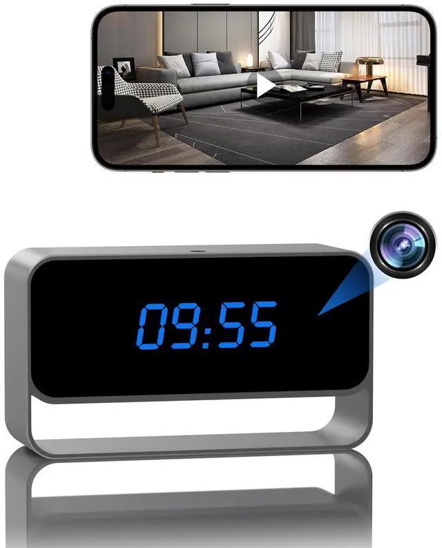 Main image of Mini Wireless Security Camera with Clock Display - Full HD 1080P - WiFi Nanny Cam for Home Use - Strong Night Vision - Cloud/Local Storage