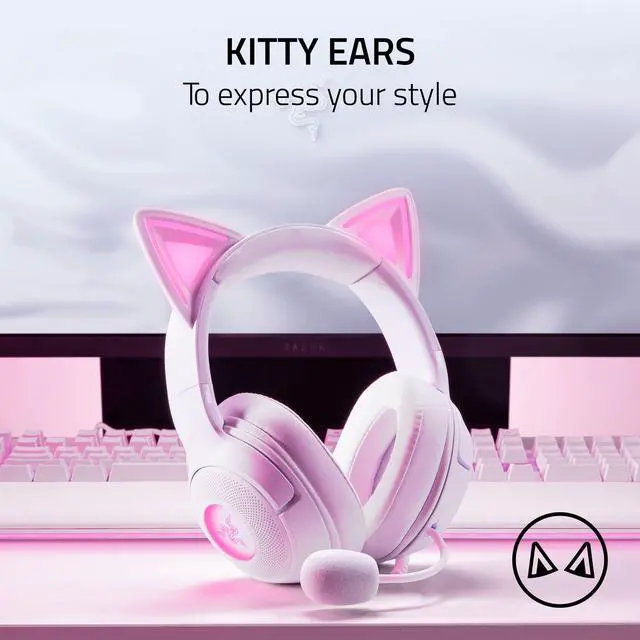 Alt view image 2 of 7 - Kraken Kitty V2 USB Wired Headset: Chroma RGB Kitty Ears - Stream Reactive Lighting - HyperClear Cardioid Mic - 40 mm Drivers - 7.1 Surround Sound - Comfortable Ear Cushions - White