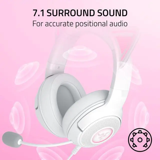 Alt view image 6 of 7 - Kraken Kitty V2 USB Wired Headset: Chroma RGB Kitty Ears - Stream Reactive Lighting - HyperClear Cardioid Mic - 40 mm Drivers - 7.1 Surround Sound - Comfortable Ear Cushions - White