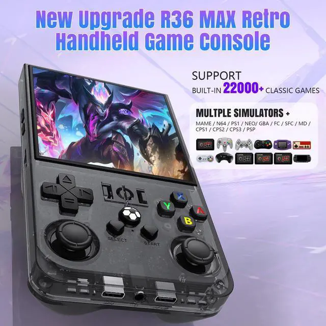 Alt view image 2 of 7 - R36MAX Retro Handheld Game Console, 4.0-Inch IPS Display, 720x720 Resolution, Linux System, 128GB Support 22000+ Classic Games, Retro Gaming Console with Portable Case(Transparent Gray 128GB)