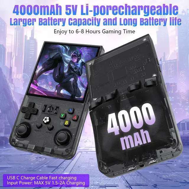 Alt view image 4 of 7 - R36MAX Retro Handheld Game Console, 4.0-Inch IPS Display, 720x720 Resolution, Linux System, 128GB Support 22000+ Classic Games, Retro Gaming Console with Portable Case(Transparent Gray 128GB)