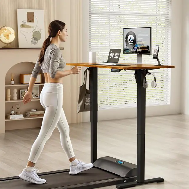 Alt view image 3 of 4 - Height Adjustable Electric Standing Desk, 46 x 24 Inches Memory Home Office Sit Stand up Desk with Phone Holder and USB Charging Port, Rustic Brown