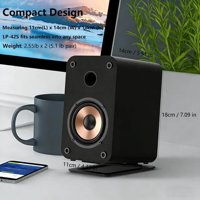 Alt view image 2 of 4 - 30W RMS Computer Speakers for Gaming and Music, Bluetooth 5.3 Bookshelf Speakers for Desktop PC and Laptop with 3" Aluminum Drivers, USB & AUX Inputs, Sold as Pair