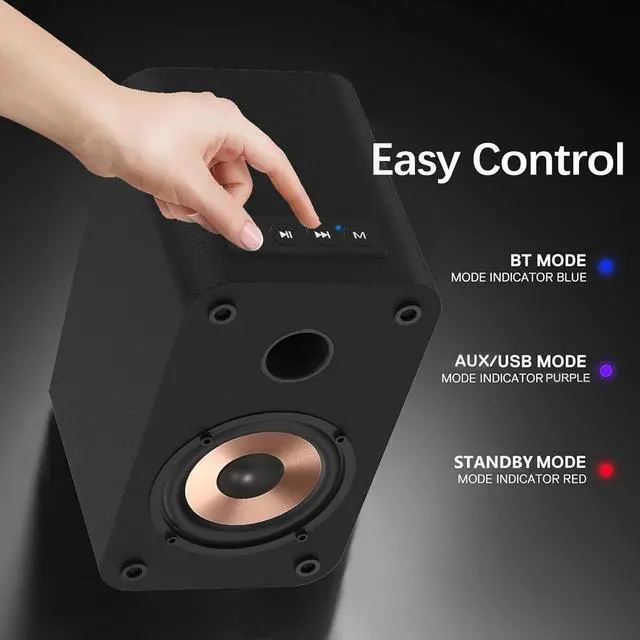 Alt view image 4 of 4 - 30W RMS Computer Speakers for Gaming and Music, Bluetooth 5.3 Bookshelf Speakers for Desktop PC and Laptop with 3" Aluminum Drivers, USB & AUX Inputs, Sold as Pair